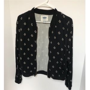 Old Navy Black with Creme Pattern Bomber Jacket